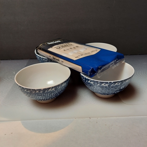 4 blue white bowls grandmillennial somen noodles - Picture 6 of 6